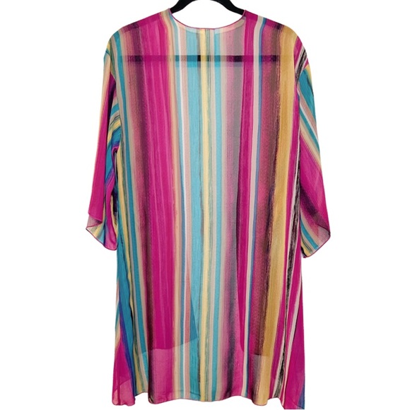 NOW & FOREVER Vibrant Hot Pink Striped Sheer Cardigan - Picture 4 of 12